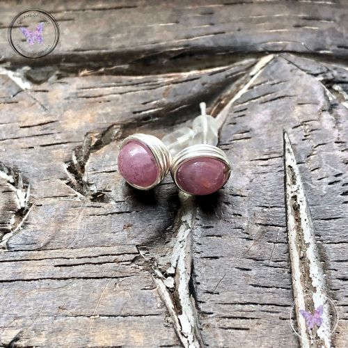 Ruby Silver Wire Wrap Stud Earrings